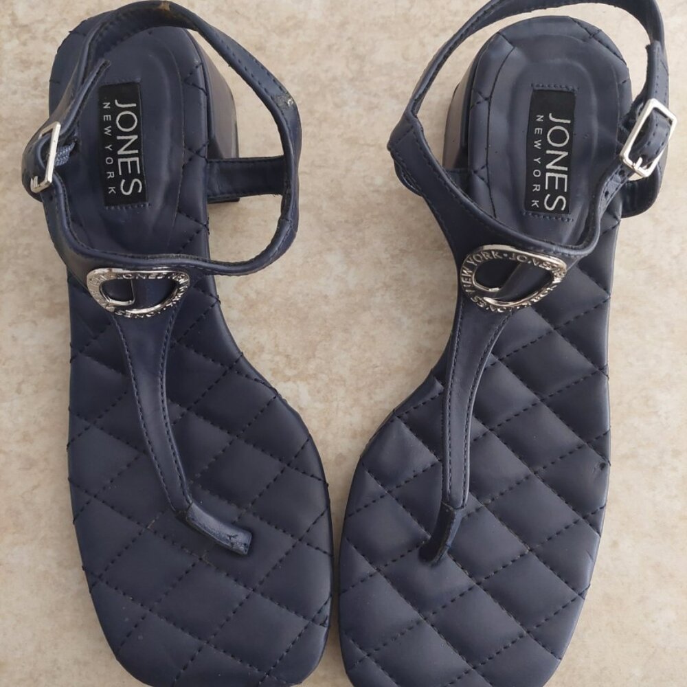 Jones NY Women's Strappy Open Square Toe Blue Sandal.